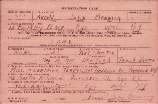 Arnold J. Manning U.S. Army WWII