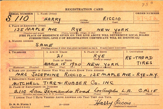 Harry Riccio U.S. Army WWII