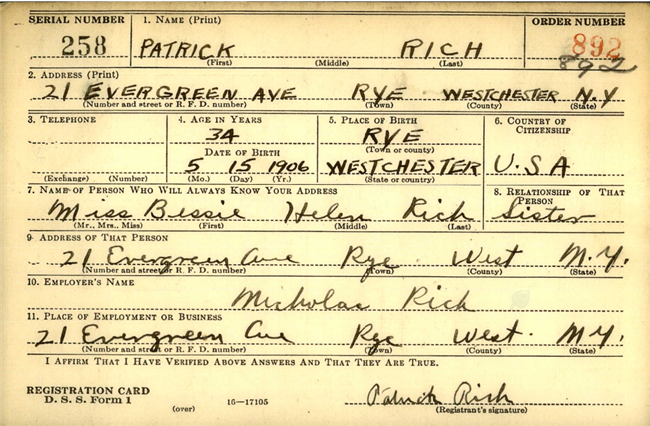 Patrick J. Rich U.S. Army WWII