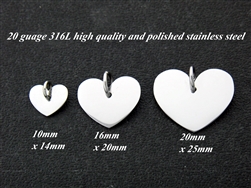 (00)316L Stainless Steel Heart Disc 6 pack 20mmx25mm