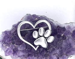 OPEN Heart Dog Paw Brooch (Jpew7027)