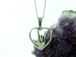 American Sign Language "I love you" Heart Necklace(large pendant), (S247)  ASL  "I love you" hand symbol Necklace