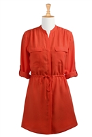 Drawcord Waist Twill Shirtdress