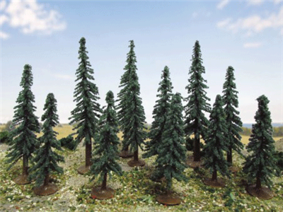 0592037 SUPER SCENIC TREES: EVERGREEN 3"-5" SCENIC, HO-scale, 12/pk