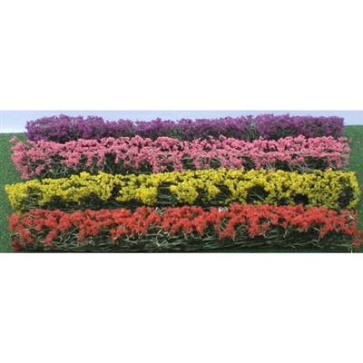 0595509 BLOSSOM HEDGES 5" x 3/8" x 5/8" HO-scale, Red, Yellow, Pink and Purple, 8/pk