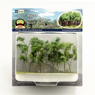 0595617 WOODS EDGE TREES Green, 3" to 3.5", HO-scale, 9/pk