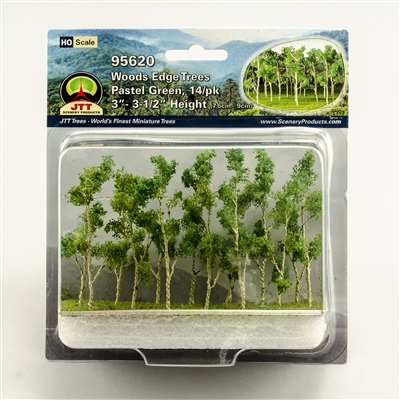 0595620 WOODS EDGE TREES Pastel Green, 3" to 3.5", HO-scale, 14/pk