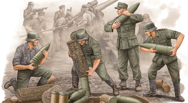 700426 1/35 German s.FH 18 Field Howitzer Gun Crew Ammo Supplied Team