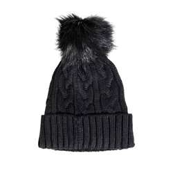 Intricate Black Knit Pompom Top Beanie