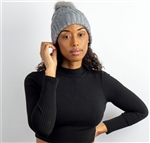 Intricate Grey Knit Pompom Top Beanie