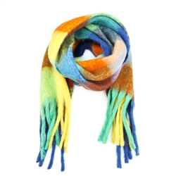 Mixed Colors Long Fringe Blue Scarf