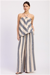 Colorblock Top Striped Wide Legs Pants Set