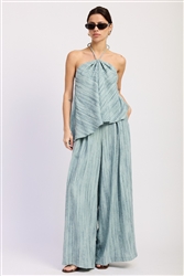 Watercolor Top Sea Wide Leg Pants Set