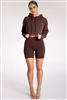 Brown Hoodie Biker Shorts Set