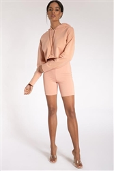 Peach Hoodie Biker Shorts Set