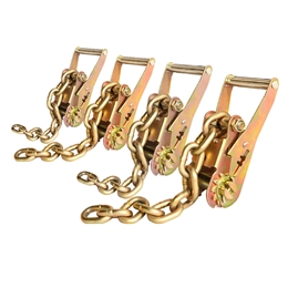 4 PACK - 2" Long Handled Ratchet w/ 1 FT of Chain, Tie Down, Towing