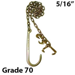 5/16" G70 Chain Assembly - 15" J-Hook and RTJ Hooks / Grab Hook