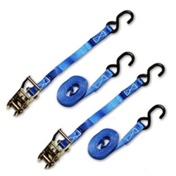 1" X 15FT Blue Mini Ratchet Tie Down Assemblies with Vinyl S Hooks