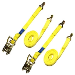 1" X 15FT Yellow Mini Ratchet Tie Down Assemblies with Wire Hooks
