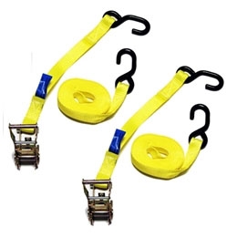 1" X 15FT Yellow Mini Ratchet Tie Down Assemblies with Vinyl S Hooks