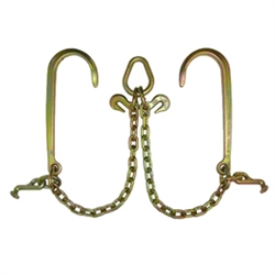 GRADE 70 2' Leg V Chain with 15" J Hooks, T Hooks, Grab Hooks, and Pear Link