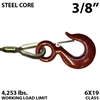 3/8" Steel Core Winch Line with Thimbled Eye and Eye Hoist Hook with Latch