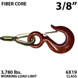3/8" Fiber Core Fixed Eye Winch Line with Thimbled Eye and Eye Hoist Hook