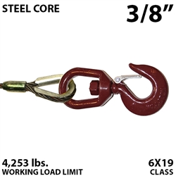 3/8" Steel Core Winch Line with Thimbled Eye and Swivel Eye Hoist Hook with Latch