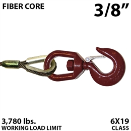3/8" Fiber Core Winch Line with Thimbled Eye and Swivel Eye Hoist Hook