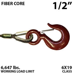 1/2" Fiber Core Winch Line with Thimbled Eye and Eye Hoist Hook