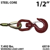 1/2" Steel Core Winch Line with Thimbled Eye and Swivel Eye Hoist Hook with Latch