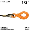 1/2" Steel Core Winch Line with Eye Self Locking Hook