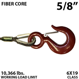 5/8" Fiber Core Winch Line with Thimbled Eye and Eye Hoist Hook