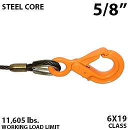 5/8" Steel Core Winch Line with Eye Self Locking Hook