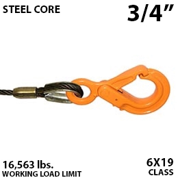 3/4" Steel Core Winch Line with Eye Self Locking Hook