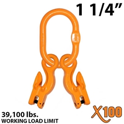 1-1/4" X100 Grade 100 Master Link with (2) 5/8" Eye Grab hook with Adjuster for 2 leg sling.