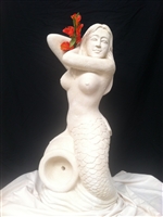 3ft Tall Striking Solid White Composite Stone Mermaid Statue Fountain