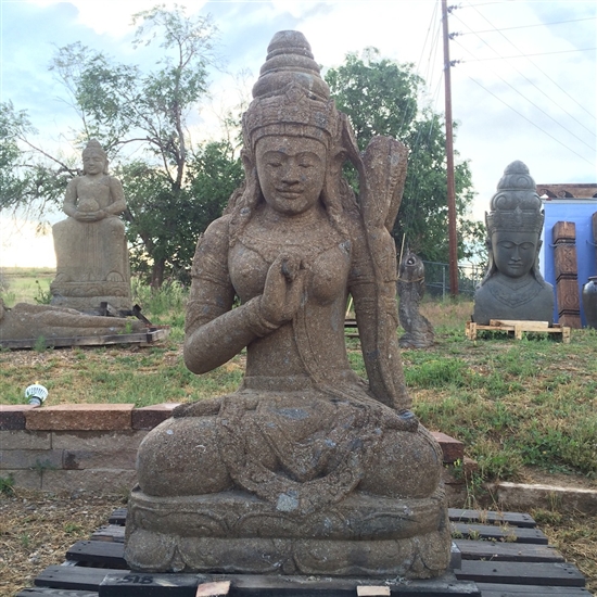 Large 3ft Tall Carved Stone Kwan Yin Buddha Statue