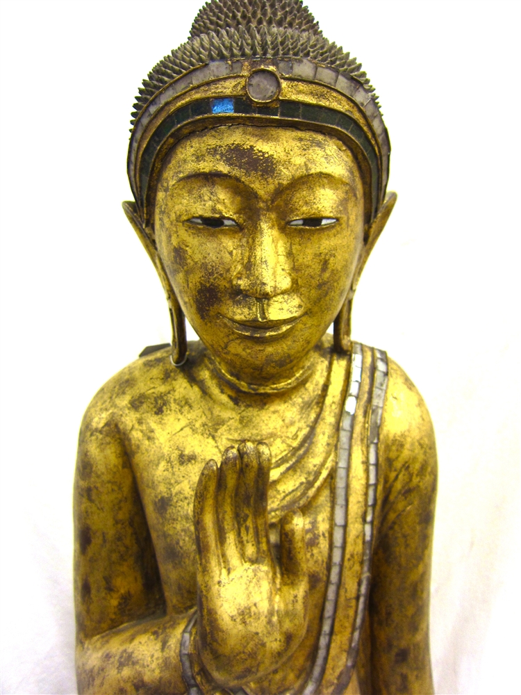 6ft Antique Burmese Mandalay Standing - Buddha Wood Gold Statue Gilded ca1900 Teak
