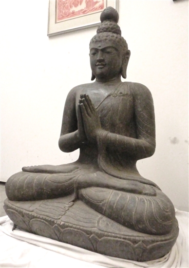 4ft Life-Size Sitting Thai Buddha Statue Carved Volcanic Stone Namaste Mudra