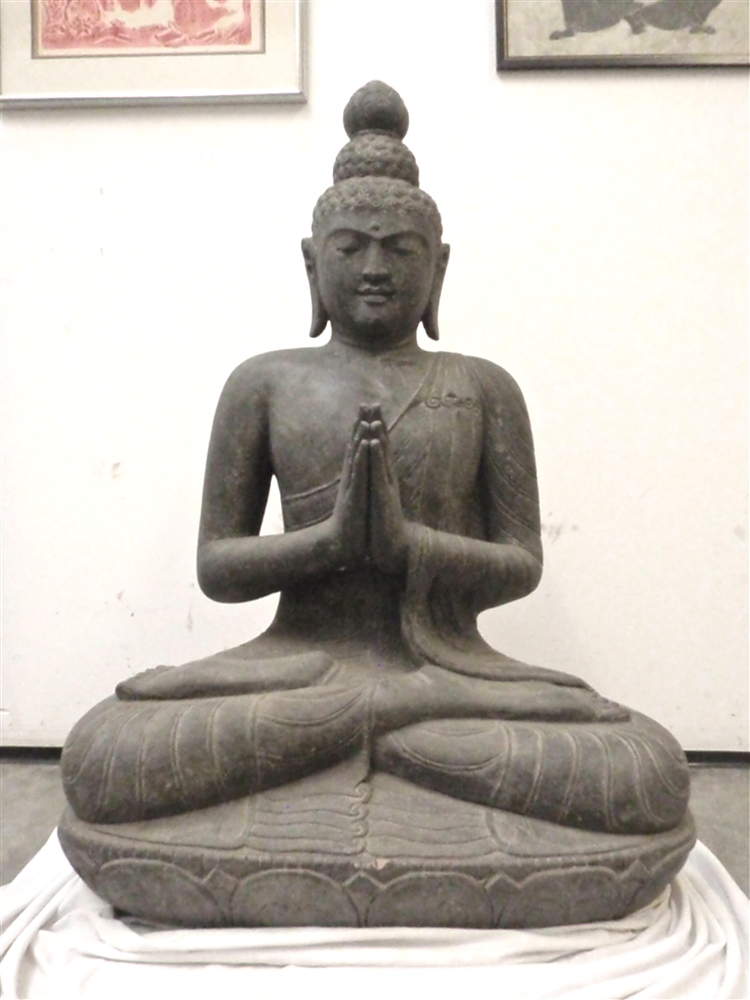 4ft Life-Size Sitting Thai Buddha Statue Carved Volcanic Stone Namaste ...