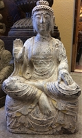 2ft Antique Granite Peace Buddha Statue with Abhaya Mudra of Fearlessness & Renunciation