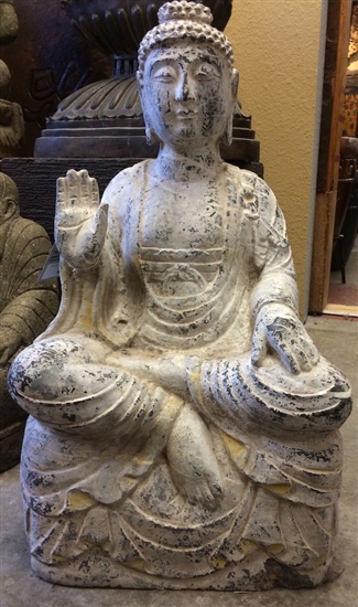 2ft Antique Granite Peace Buddha Statue with Abhaya Mudra of Fearlessness & Renunciation