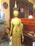 6ft Antique STANDING BUDDHA Statue Northern Laos GOLD GILDED Teak Wood