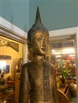 6ft Rare Big STANDING BUDDHA Statue Laos Rain mudra GOLD GILDED Teak Wood