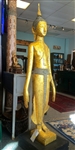 5ft STANDING BUDDHA Statue GOLD GILDED Teak Wood Laos Calling Rain Mudra