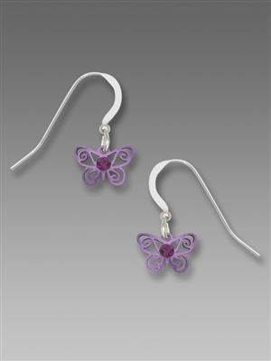 Sienna Sky Earrings-Little Lavender Butterfly with Purple Crystal