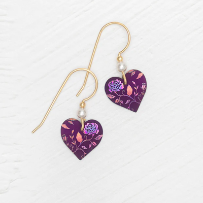 Holly Yashi Earrings- Budding Heart- Vintage Burgundy