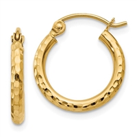 10k Gold Diamond Cut Hoop Earrings
