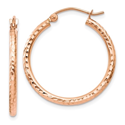10k Rose Gold Diamond cut Hoop Earrings